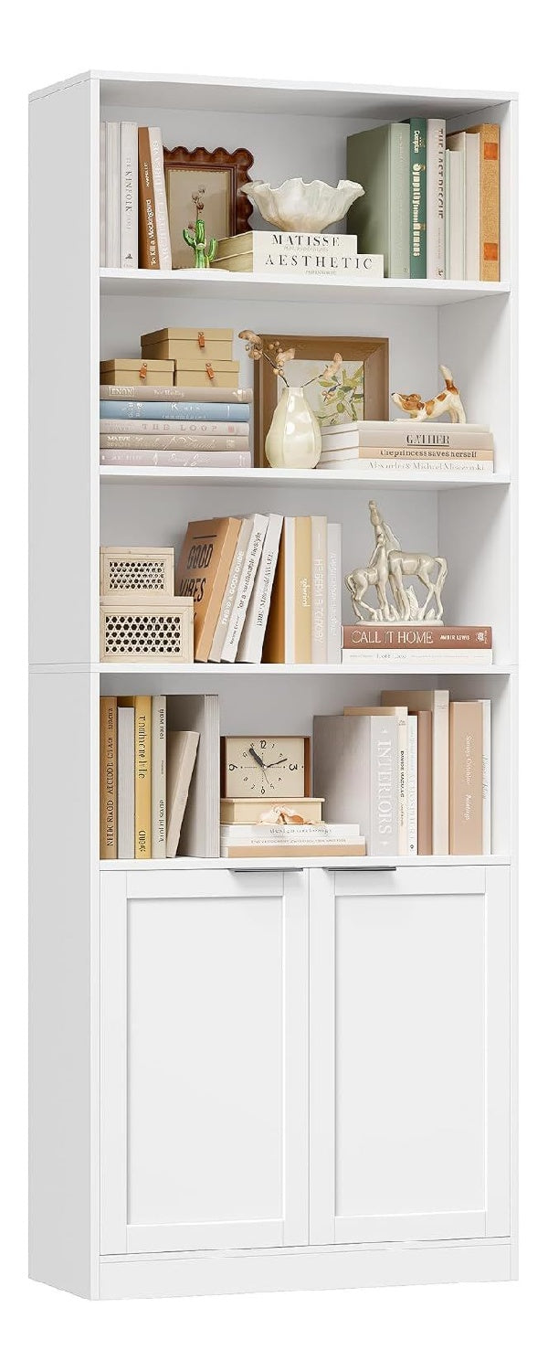 Bibliotheque avec rangement ferme finition bois blanc