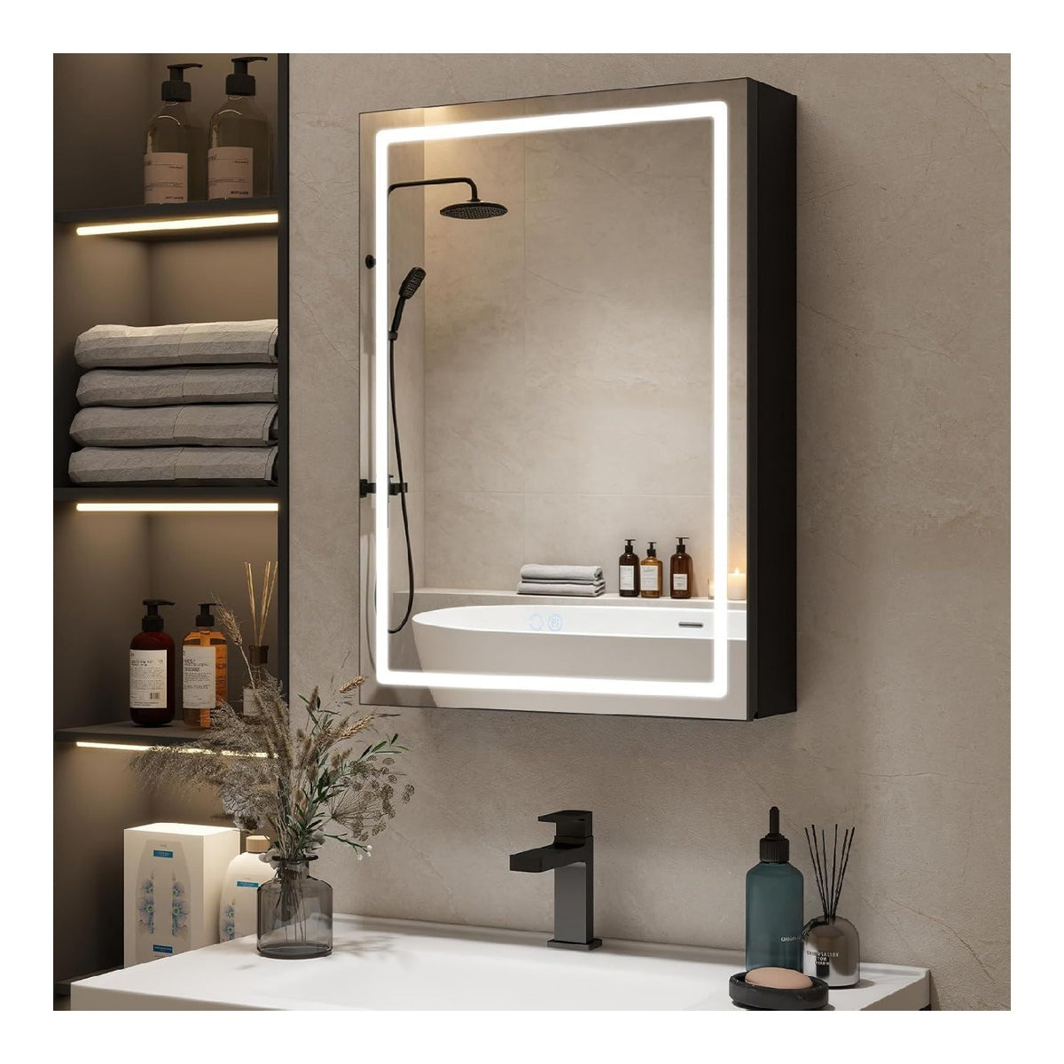 Armoires avec miroir reglable avec rangement ferme noir