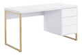 Bureau fonctionnel avec tiroirs avec rangement ferme blanc 140 x 60 x 75 centim