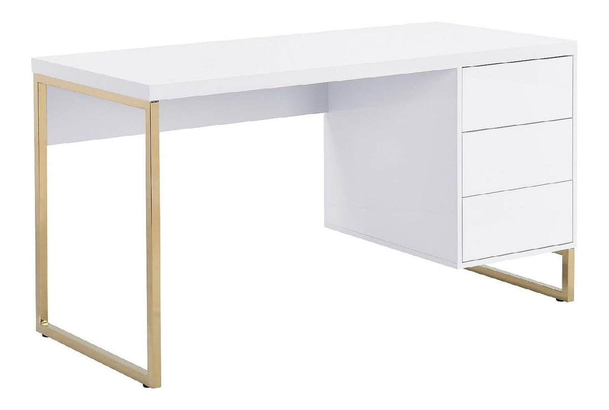 Bureau fonctionnel avec tiroirs avec rangement ferme blanc 140 x 60 x 75 centim
