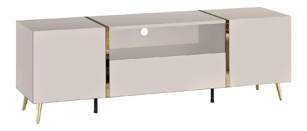 Banc TV avec tiroirs avec rangement ferme beige 158 x 41 x 51,8 centim