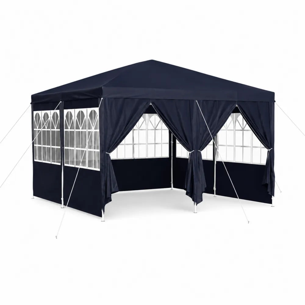 Tente de jardin en polyester bleu fonc¨¦ 3x3m avec parois amovibles