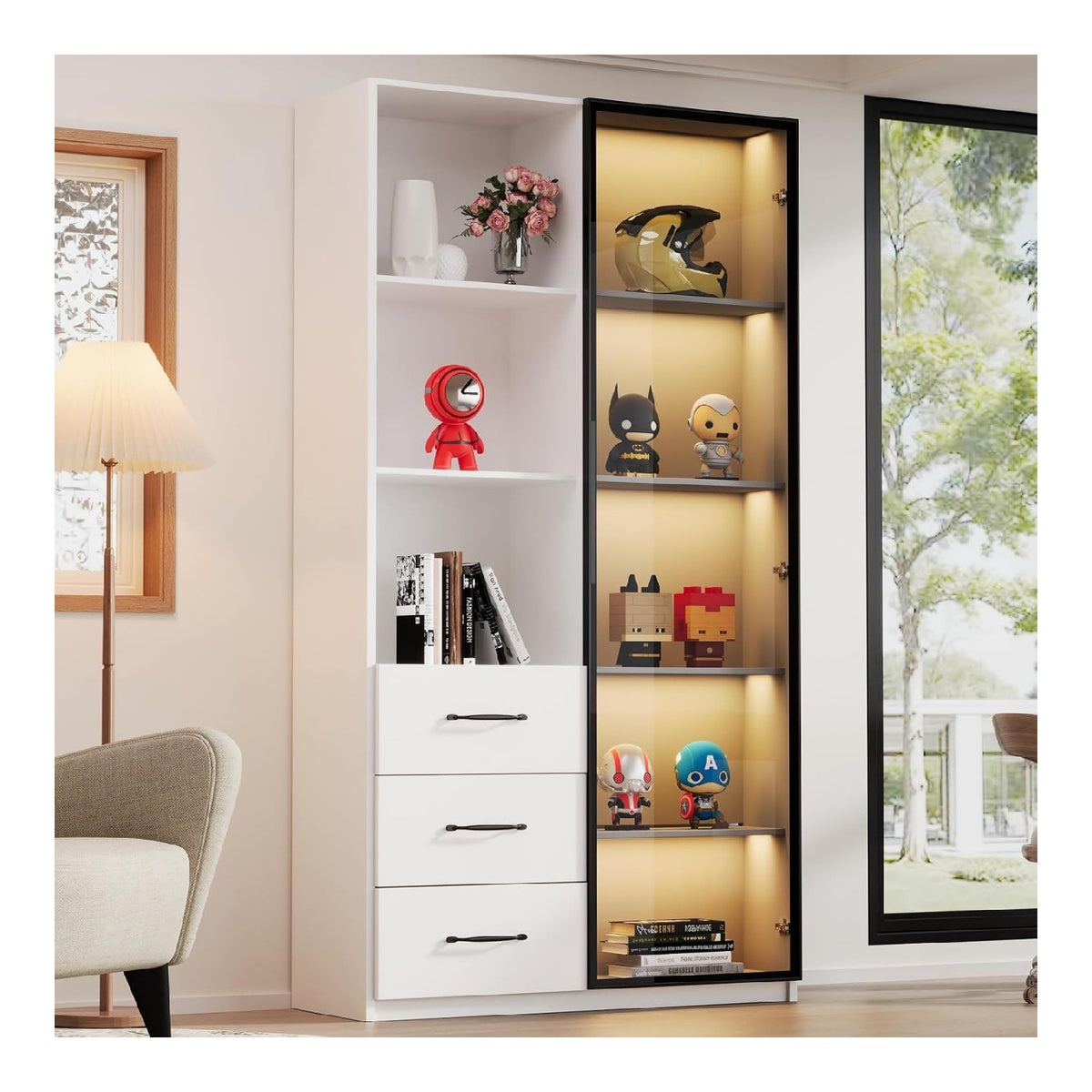 Armoires vitrees de presentation avec tiroirs avec rangement ferme transparent