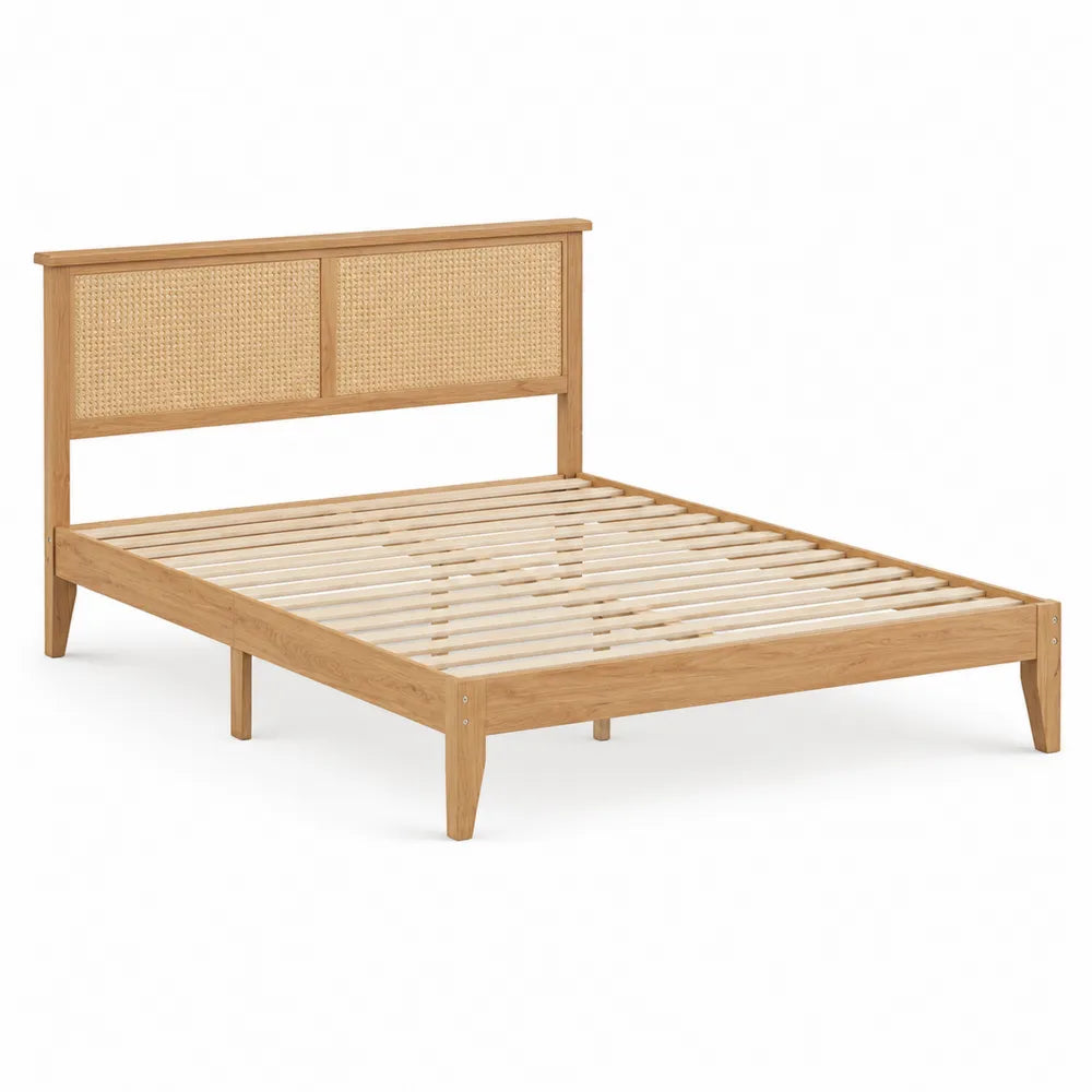 Lit double en bois et rotin 200x150 cm