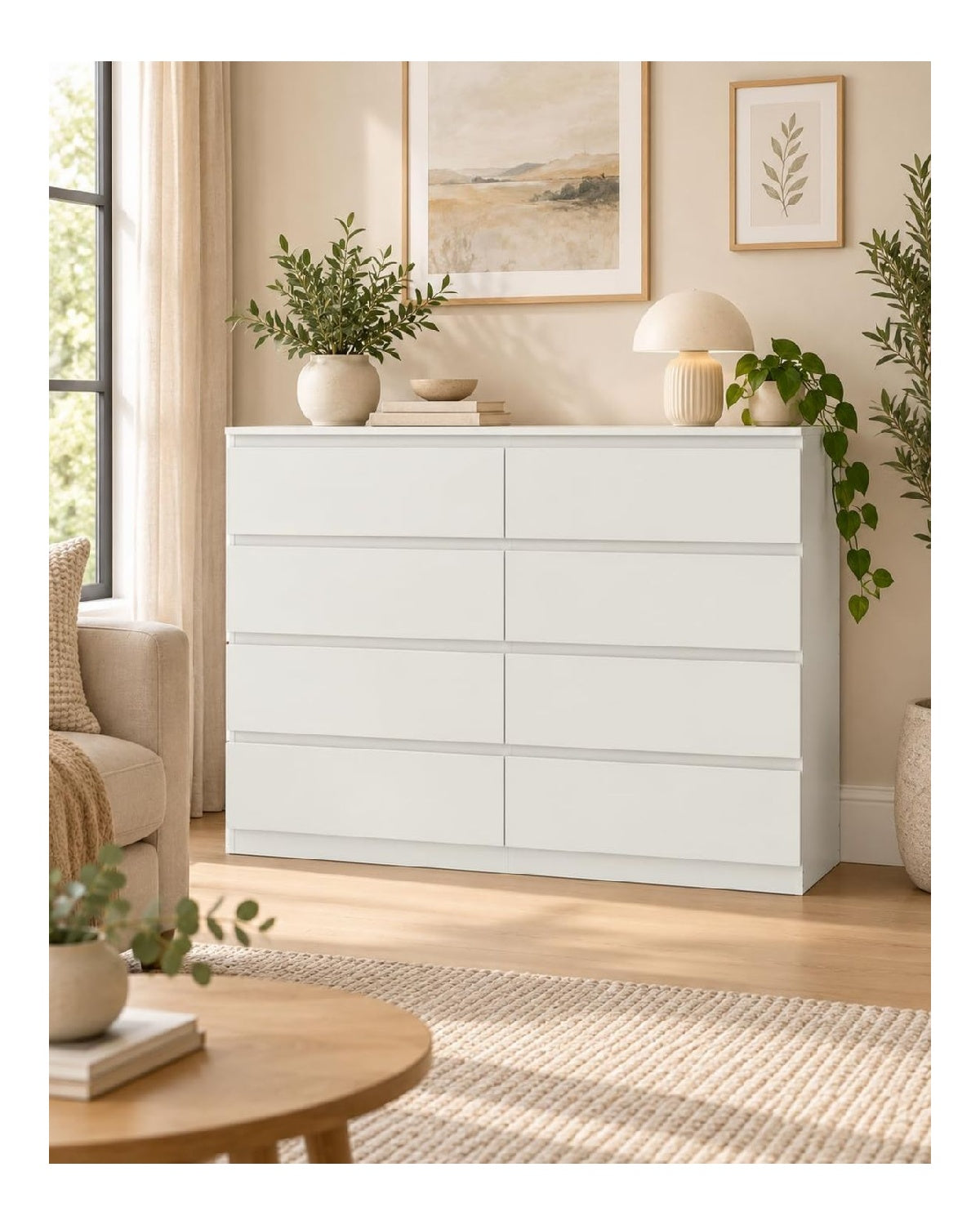 Commode de rangement avec tiroirs avec rangement ferme blanc 40 x 120 x 98 centim
