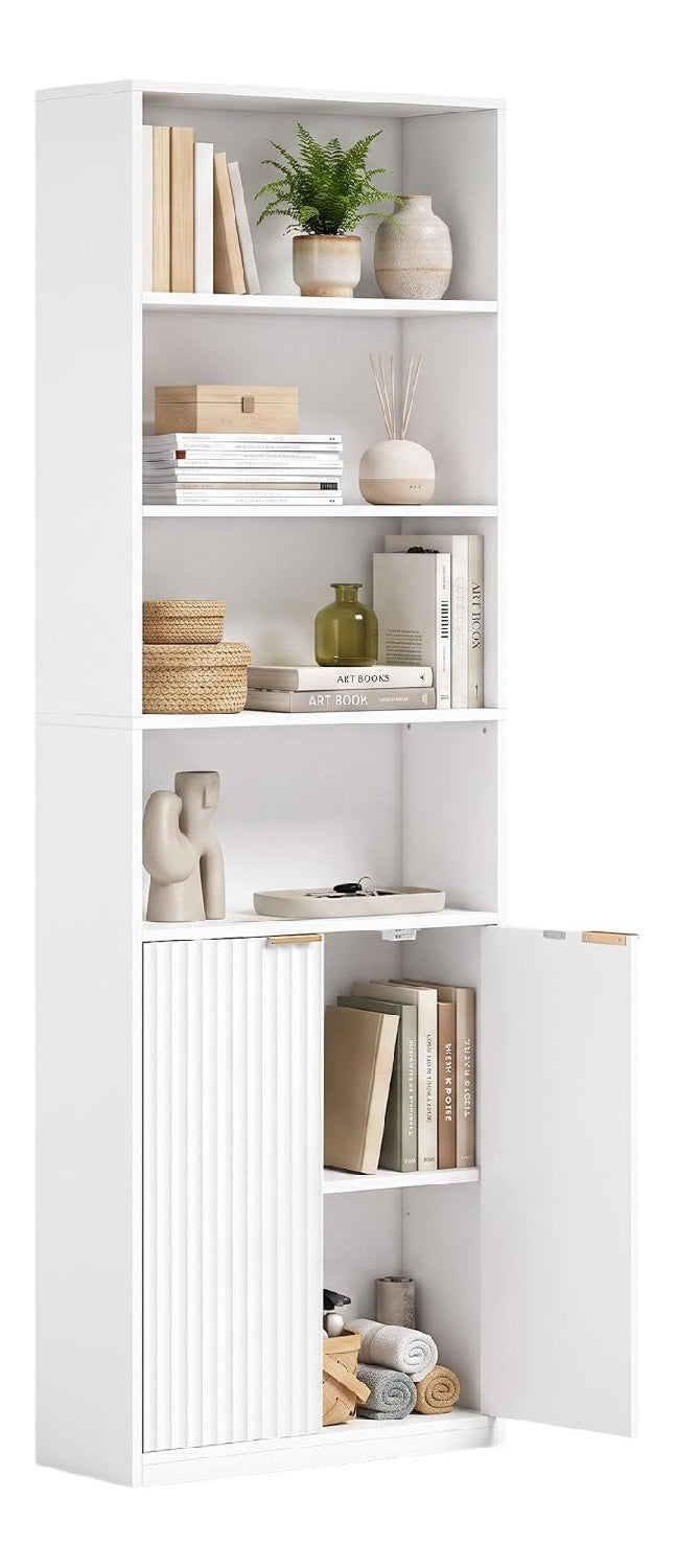 Bibliotheque reglable avec rangement ferme blanc
