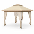 Pavillon de Jardin en Aluminium et Toile Polyester Beige 3x3 m avec Rideaux