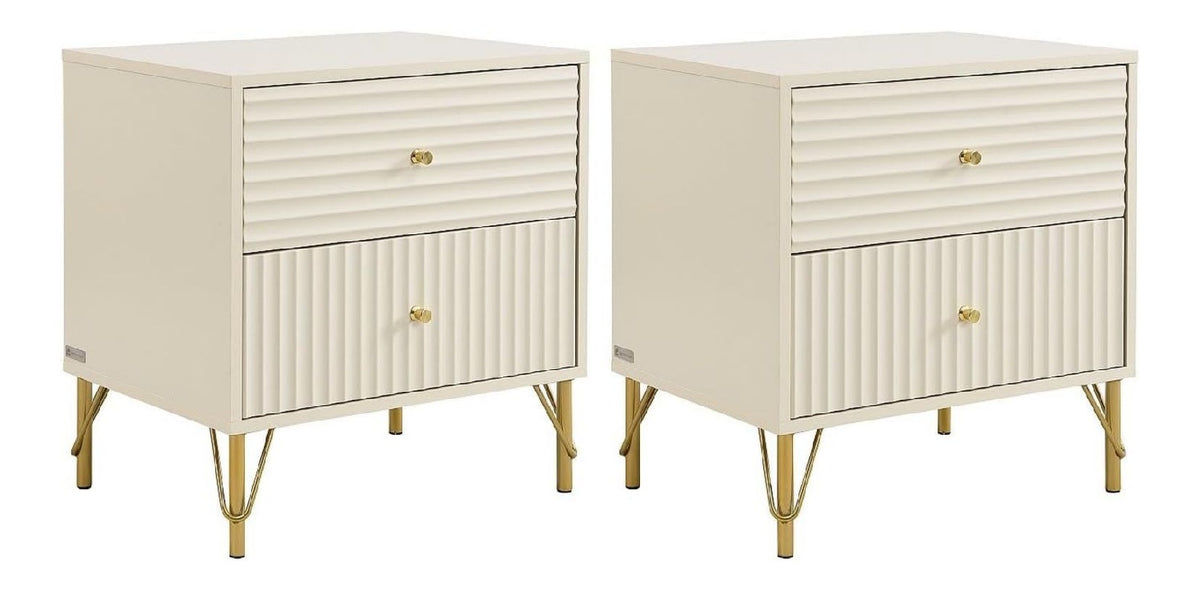 Table de chevet avec tiroirs avec rangement ferme beige