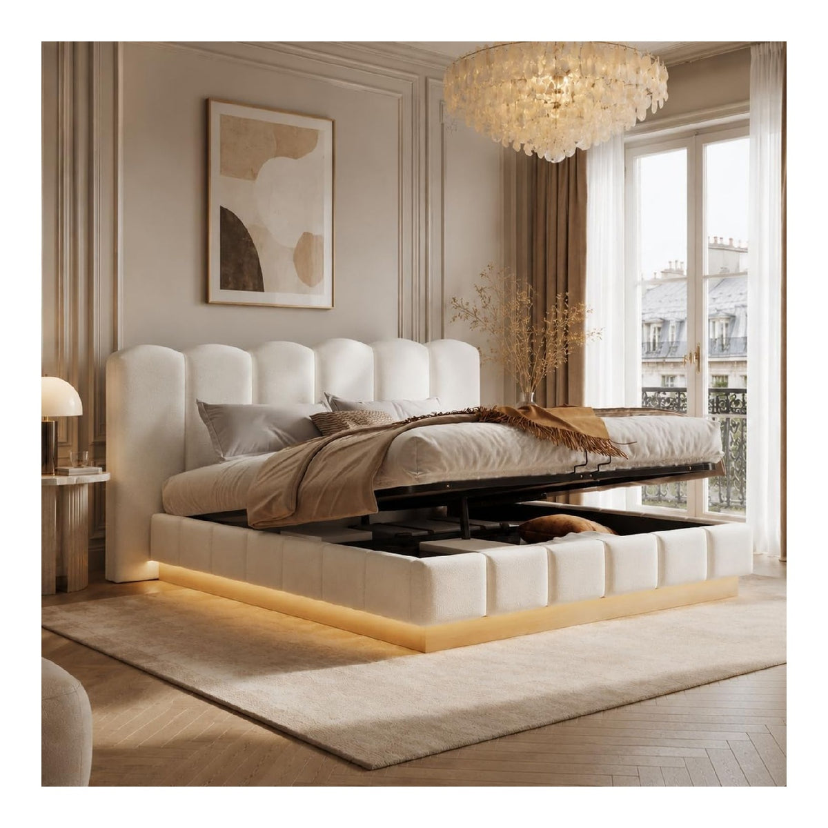 Cadres de lit revetement boucle blanc
