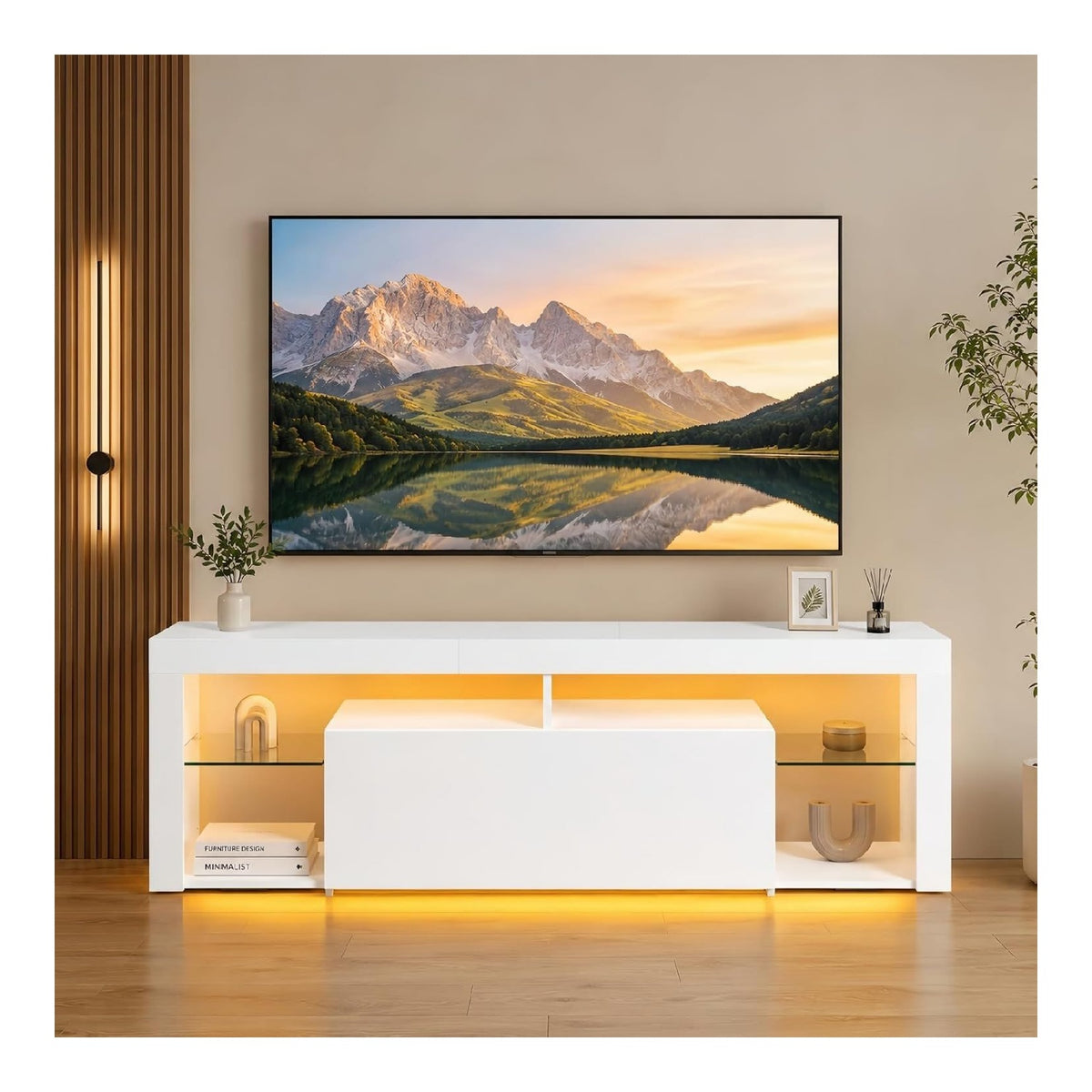 Banc TV avec tiroirs finition bois blanc