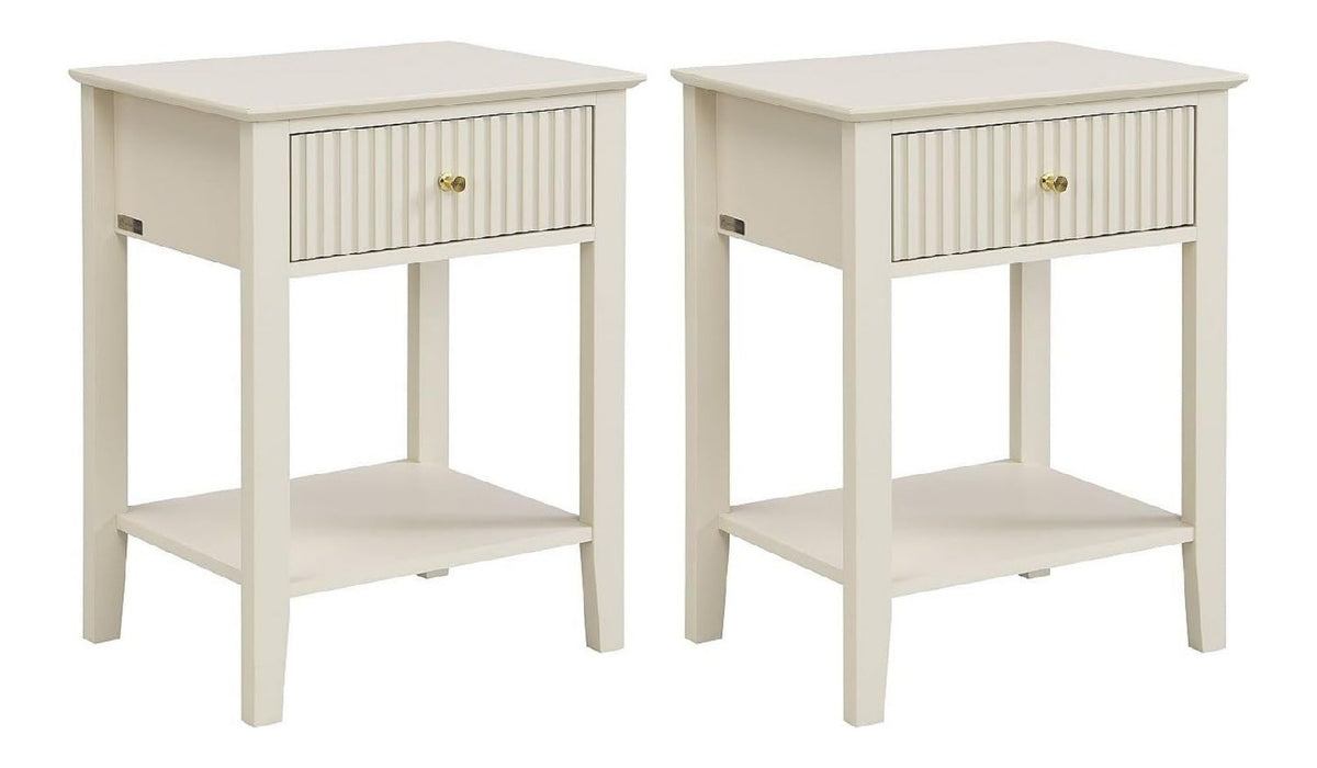 Table de chevet avec tiroirs avec rangement ferme beige 48 x 35 x 61,5 centim