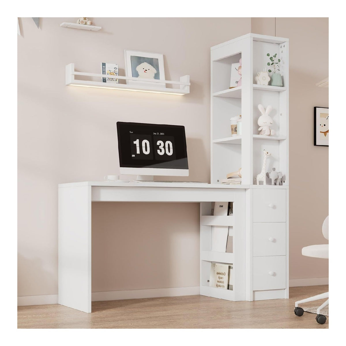 Bureau fonctionnel avec tiroirs blanc 150x50x180cm