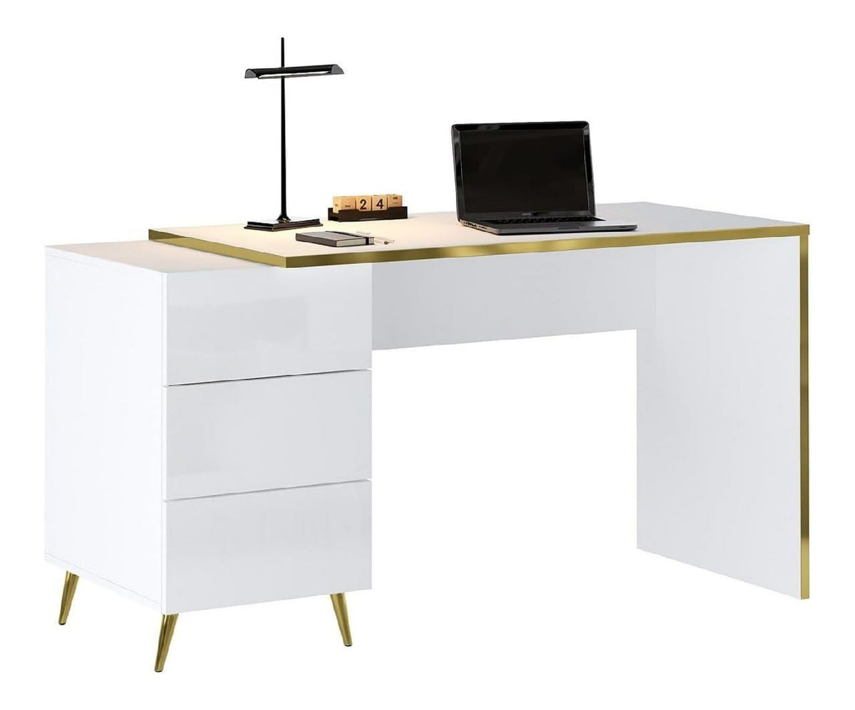 Bureau fonctionnel avec tiroirs avec rangement ferme blanc 142,4 x 59 x 75,6 centim
