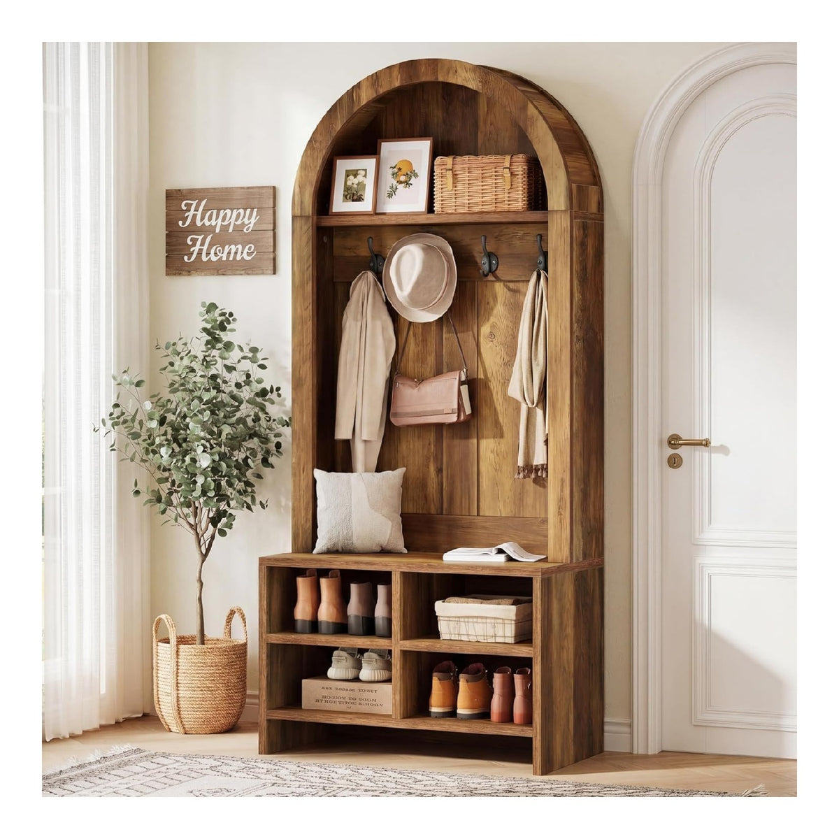 Portemanteaux reglable avec rangement ferme marron