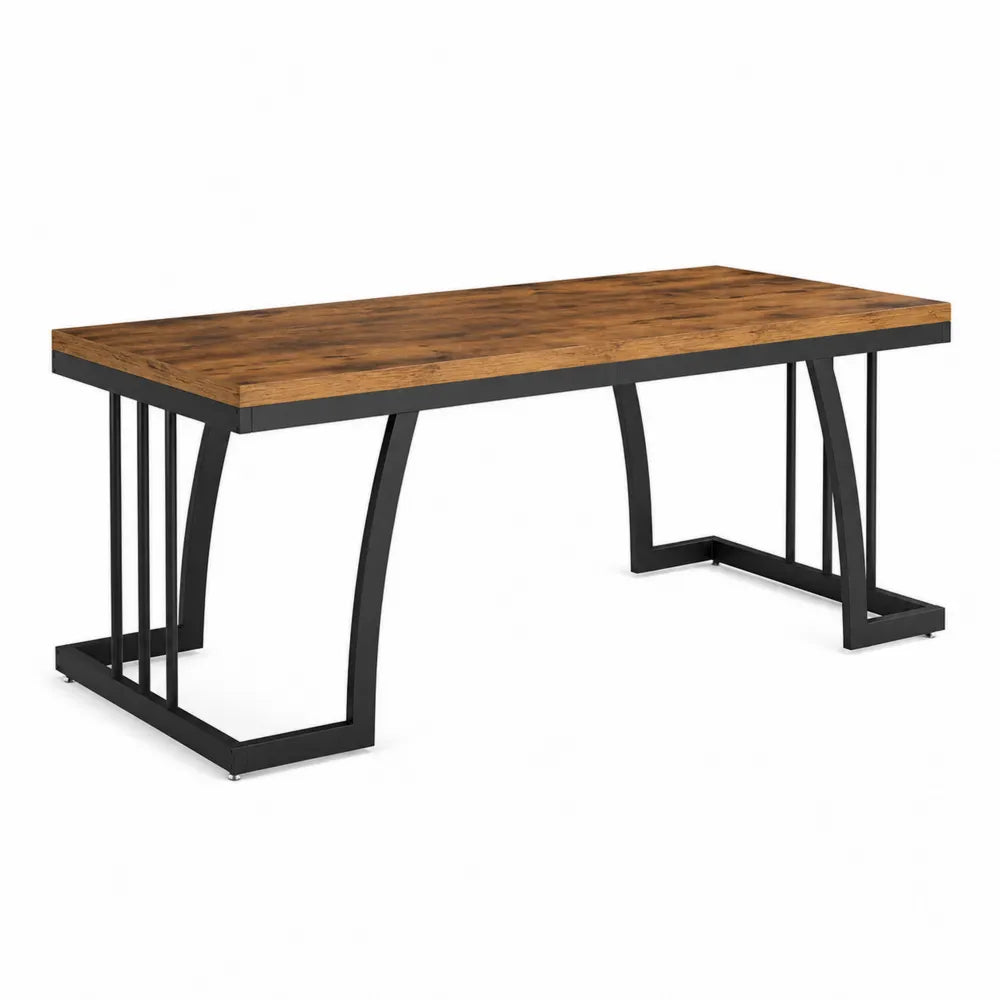 Bureau Rectangulaire en Bois et M¨¦tal avec Plateau en Ch¨ºne