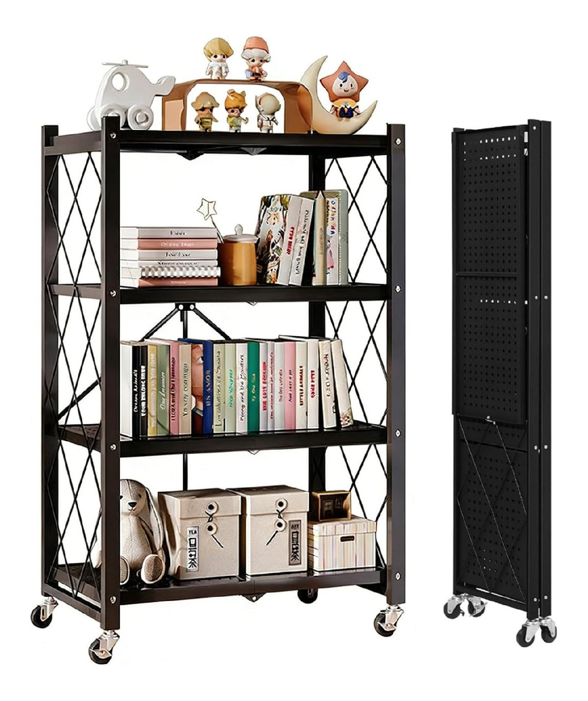 Bibliotheque avec rangement ferme sur roulettes noir