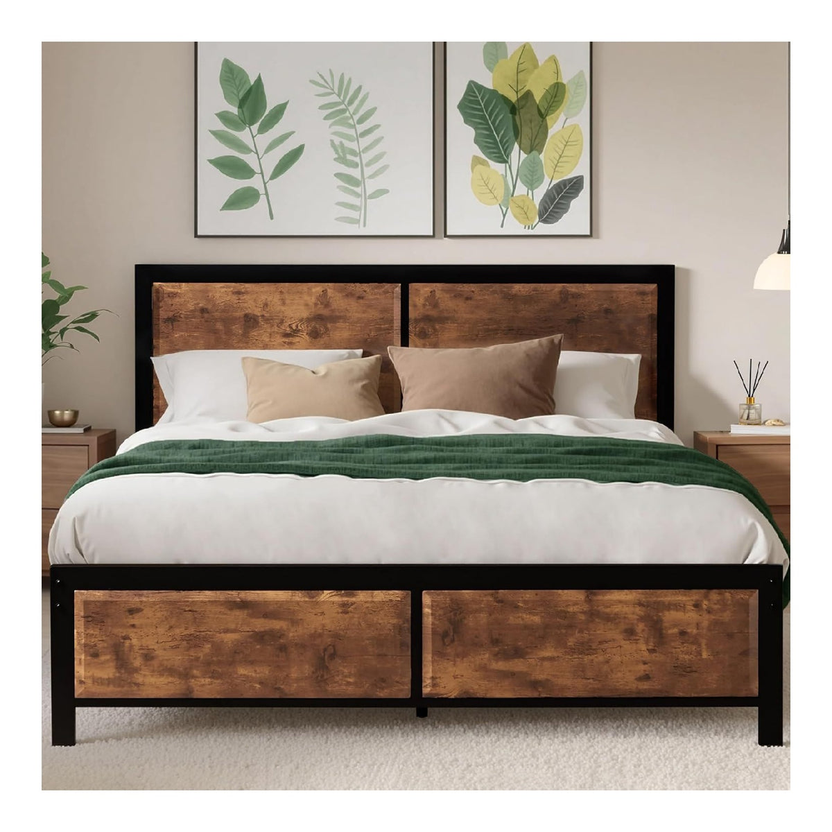 Cadres de lit avec rangement ferme finition bois marron