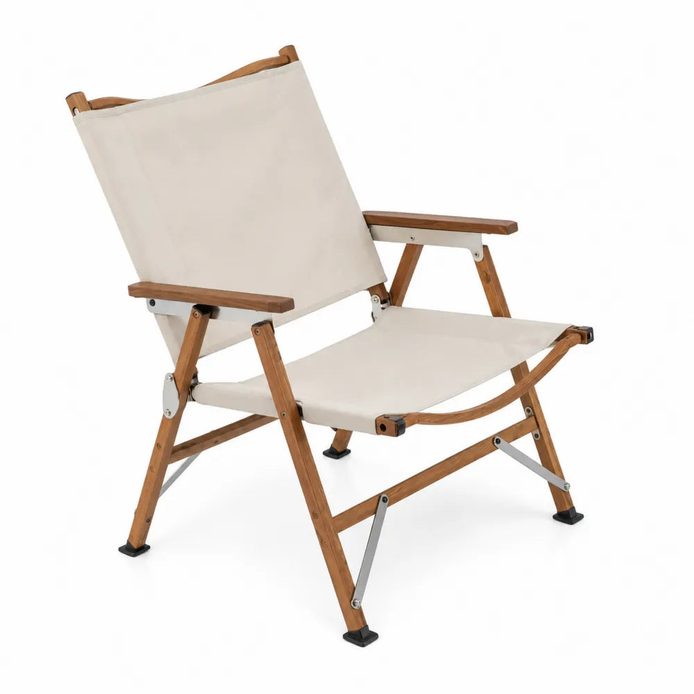 Chaise pliante en bois d'acacia et toile beige