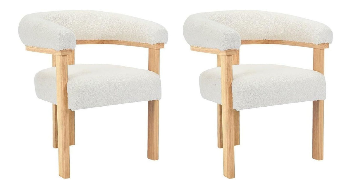 Chaise confortable finition bois revetement boucle blanc