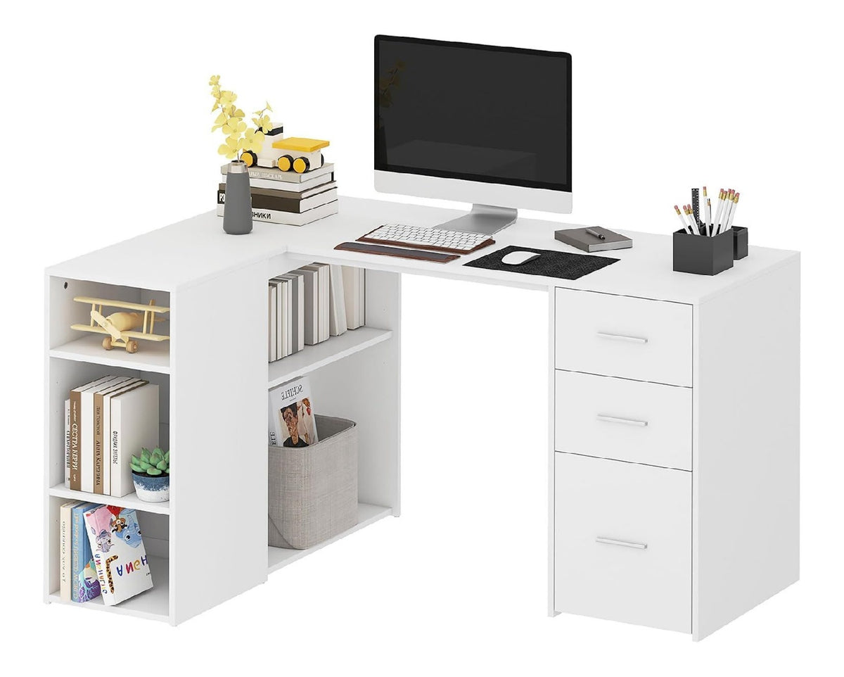Bureau fonctionnel avec tiroirs blanc
