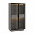 Vitrine Gris avec Portes en Verre tremp¨¦ et ¨¦clairage LED 200cm