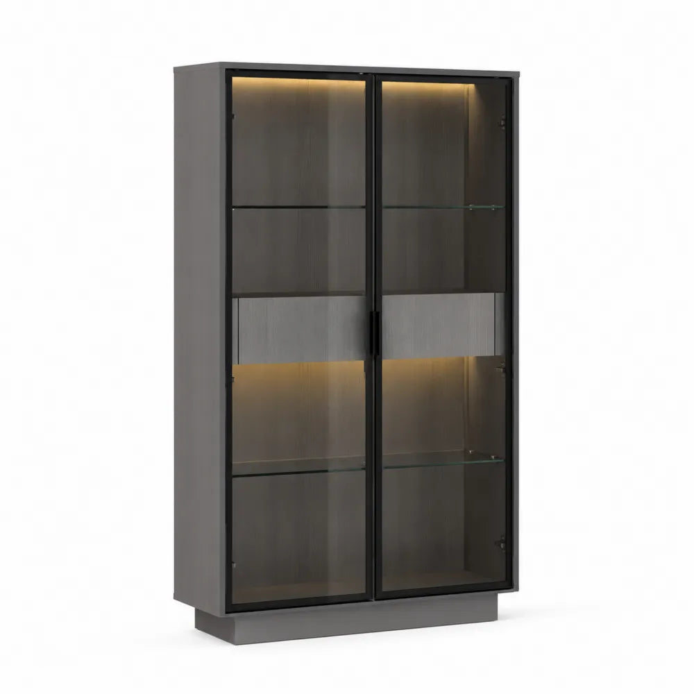 Vitrine Gris avec Portes en Verre tremp¨¦ et ¨¦clairage LED 200cm