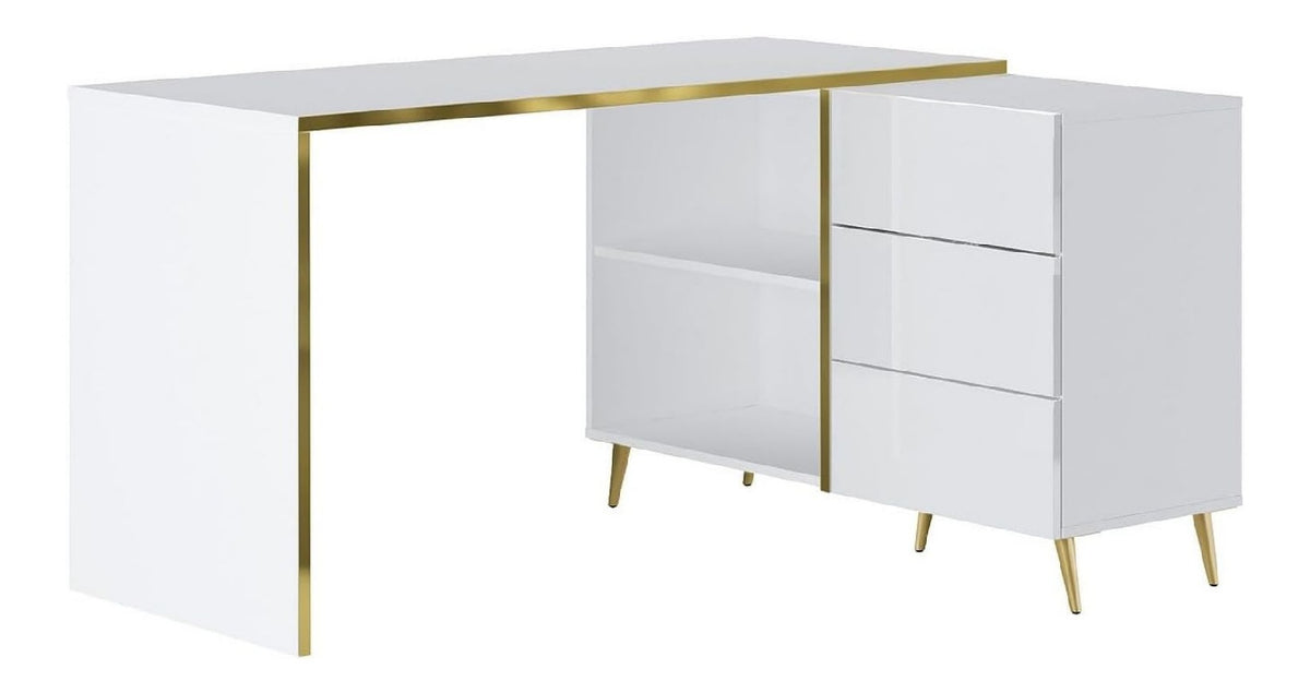 Bureau fonctionnel avec tiroirs avec rangement ferme blanc 138 x 109,1 x 75,6 centim