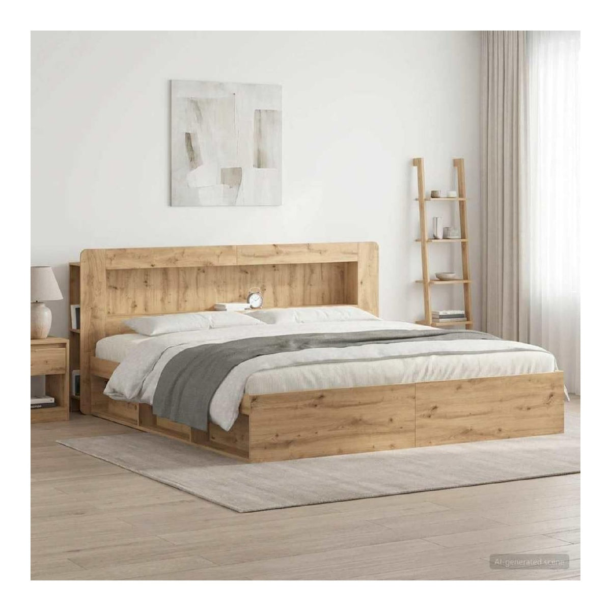 Tetes de lit avec rangement ferme finition bois chene