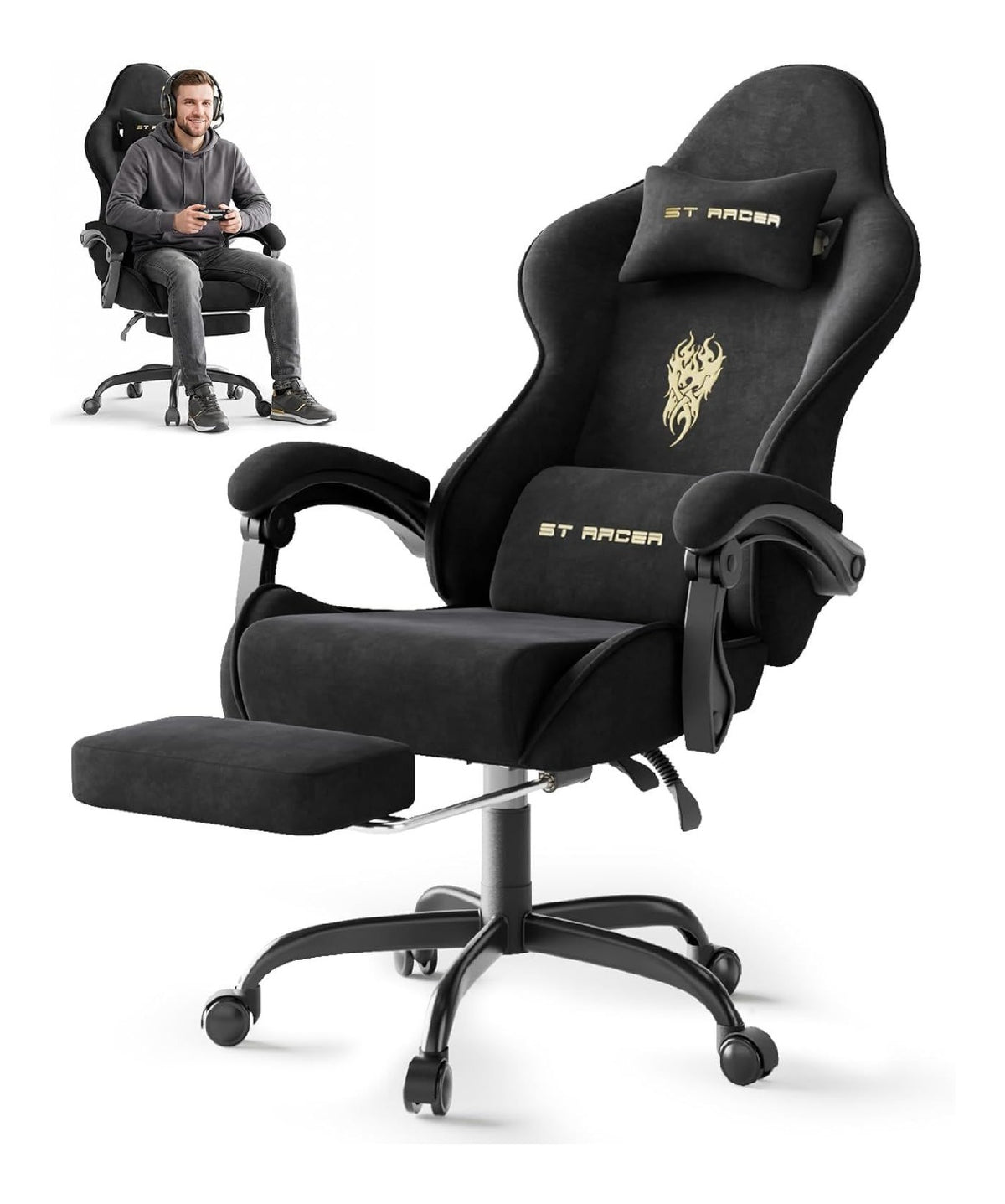 Chaise confortable reglable avec rangement ferme noir 48 x 129 x 63 centim