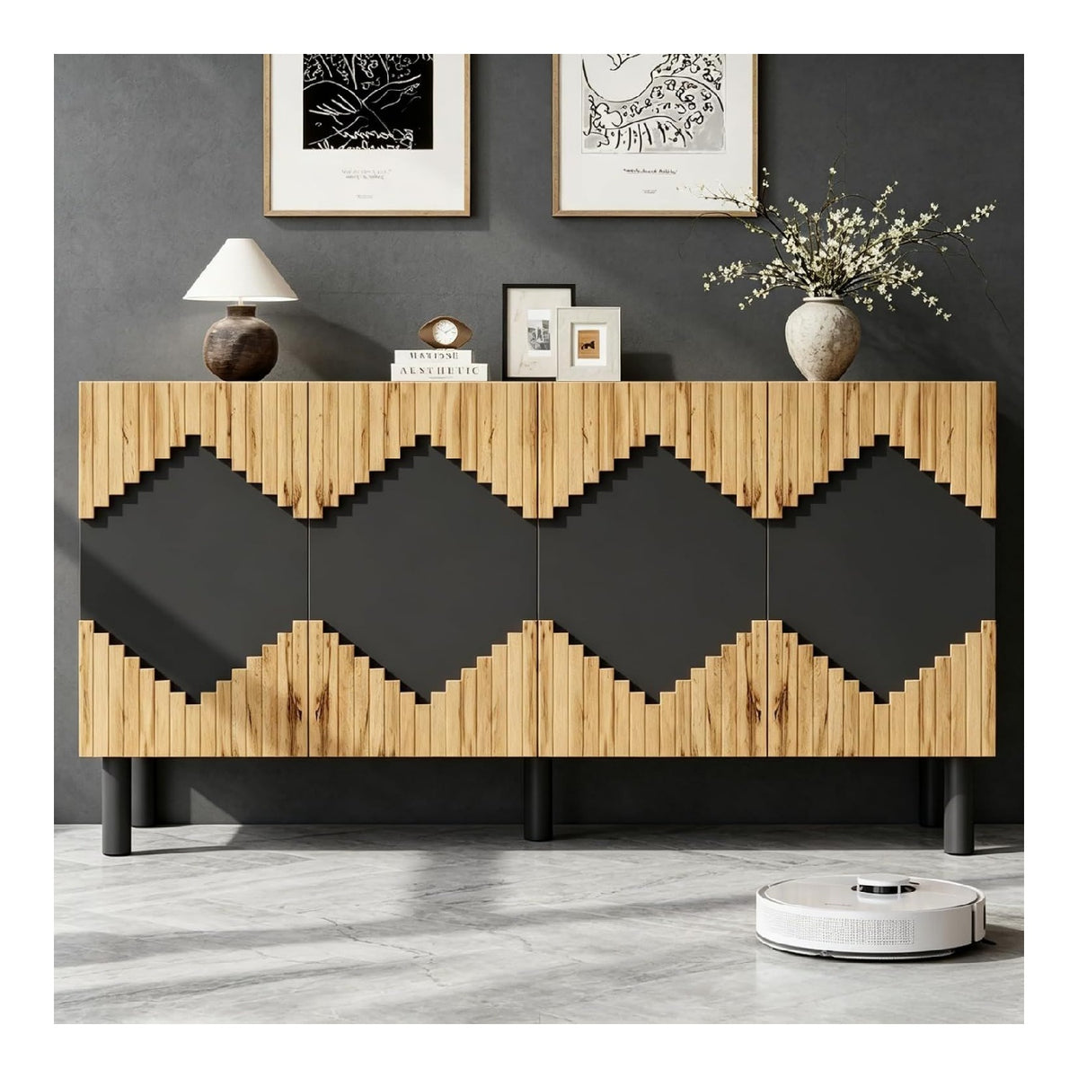 Buffets, credences et vaisseliers avec rangement ferme finition bois naturel 140x40x70 cm