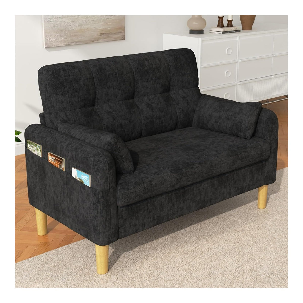 Fauteuil confortable avec rangement ferme finition bois gris