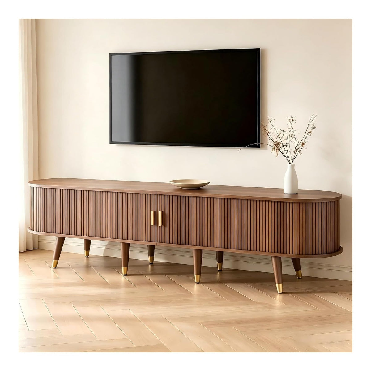 Banc TV avec tiroirs avec rangement ferme naturel 175 x 38 x 45 cm