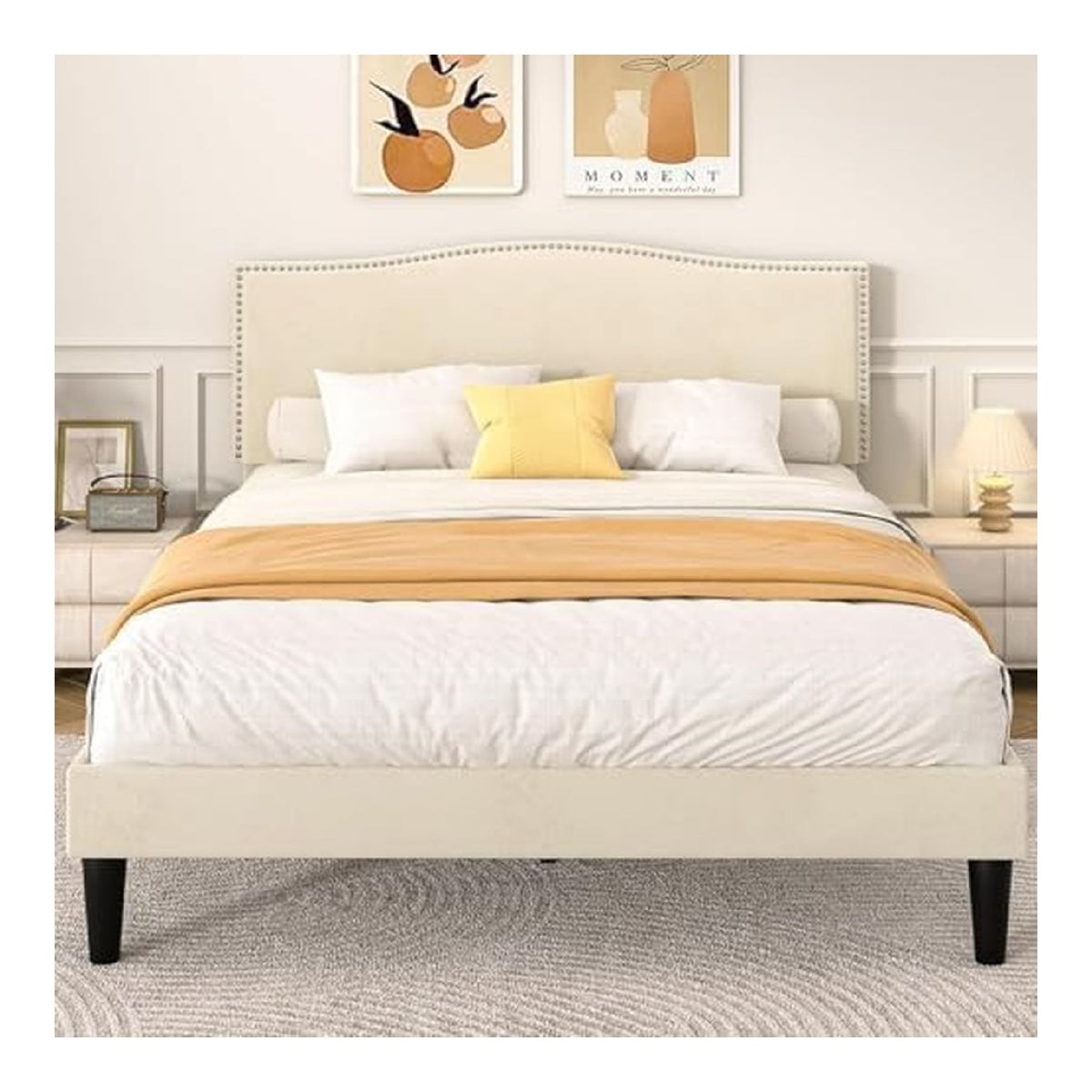 Cadres de lit reglable avec rangement ferme beige