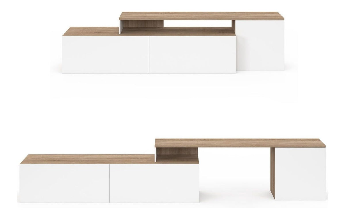 Banc TV avec rangement ferme finition bois blanc 240x40x43