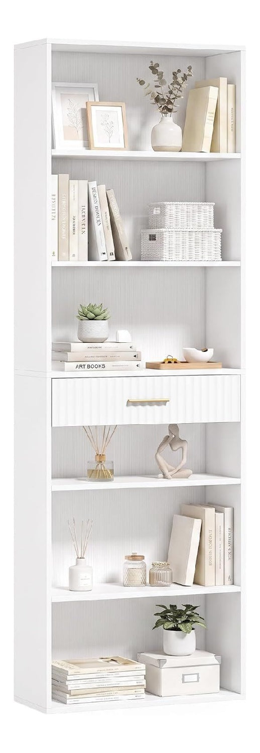 Bibliotheque avec tiroirs avec rangement ferme blanc