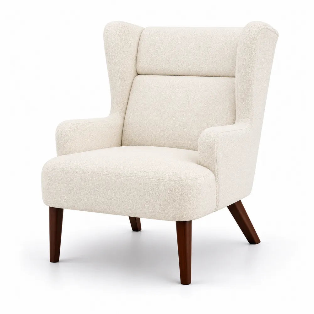Fauteuil en Tissu Boucl¨¦ Beige et Bois Massif