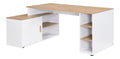 Bureau fonctionnel avec rangement ferme finition bois blanc 174 x 120 x 76 centim