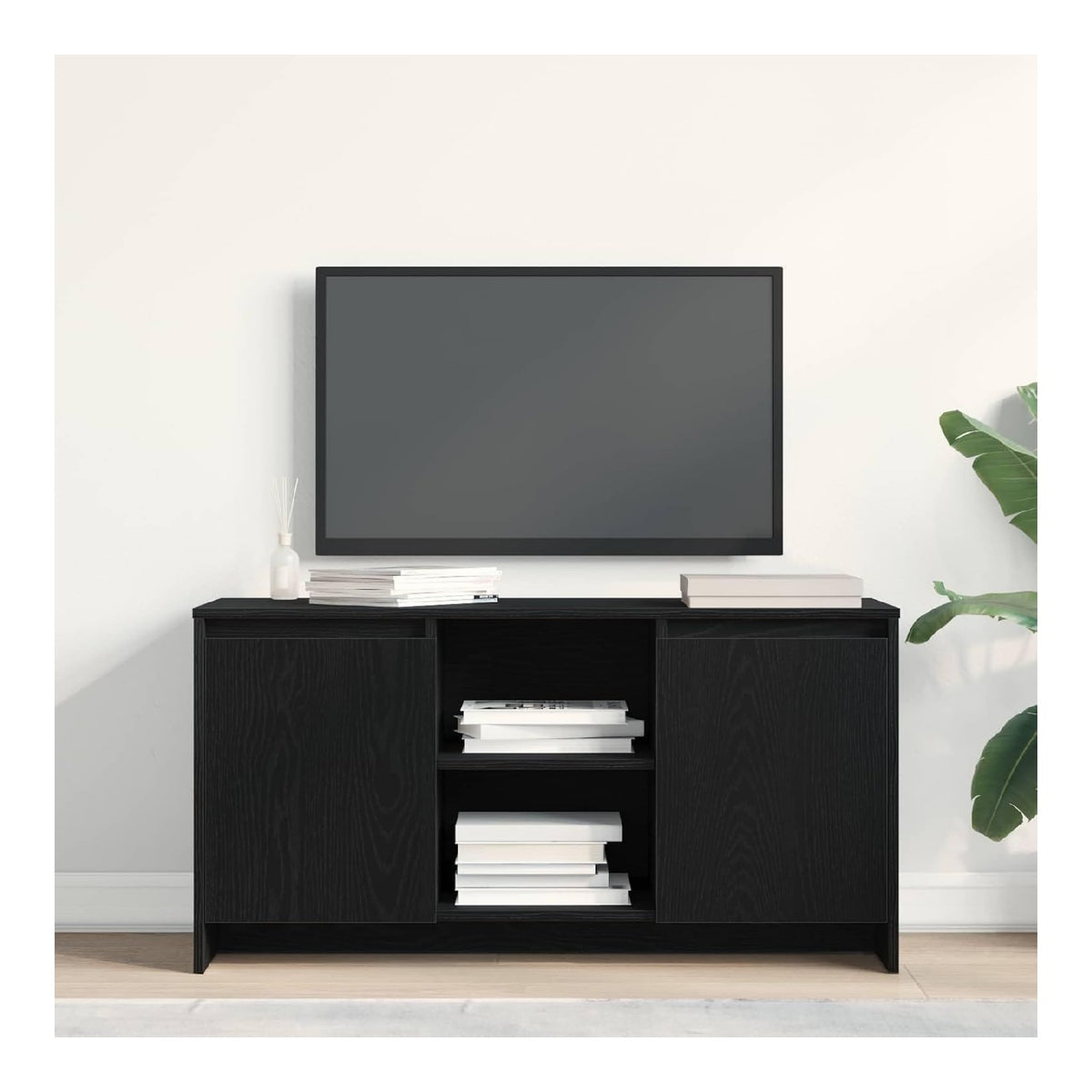 Banc TV avec rangement ferme finition bois chene 102 x 37,5 x 52,5 cm