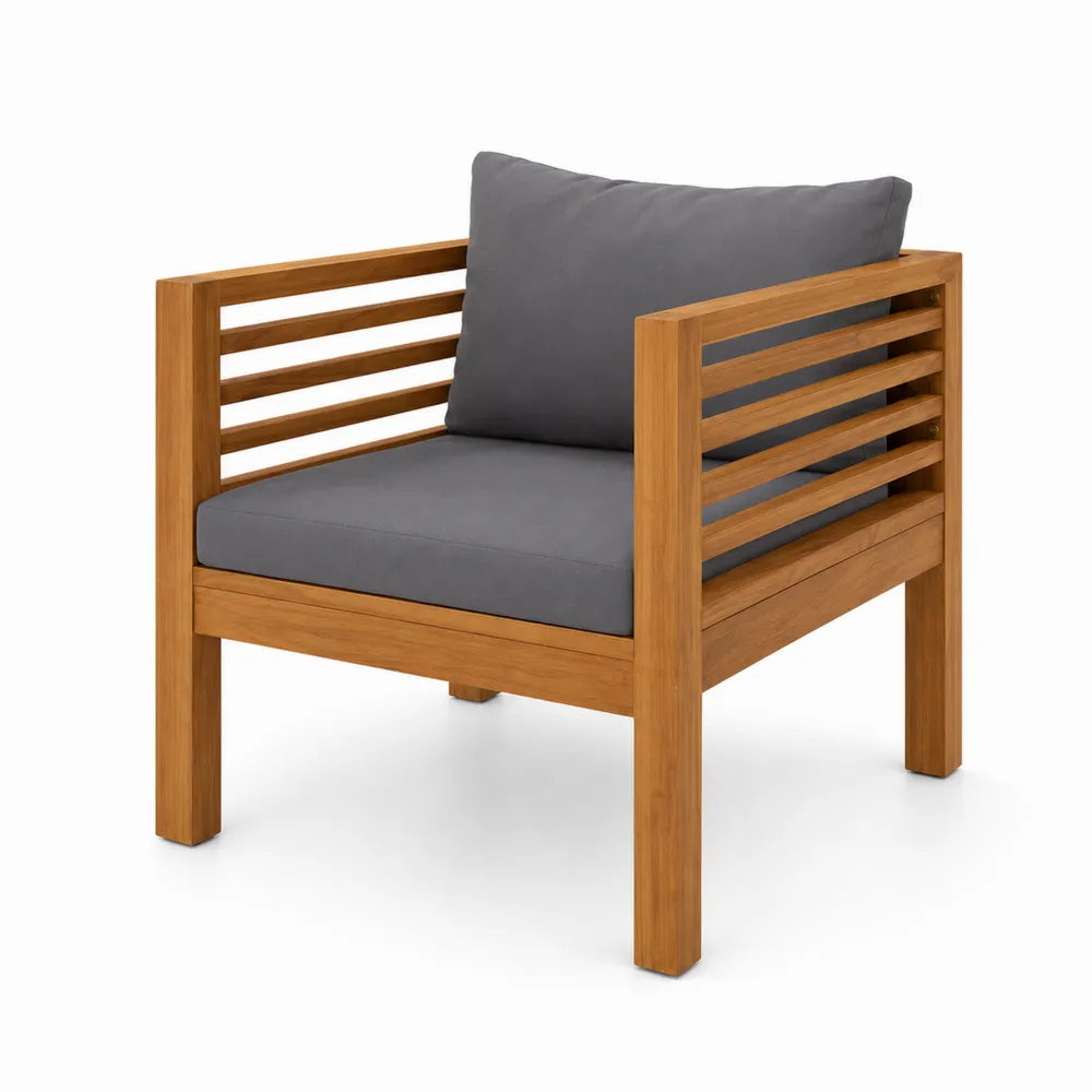 Fauteuil en bois avec coussins en polyester Gris