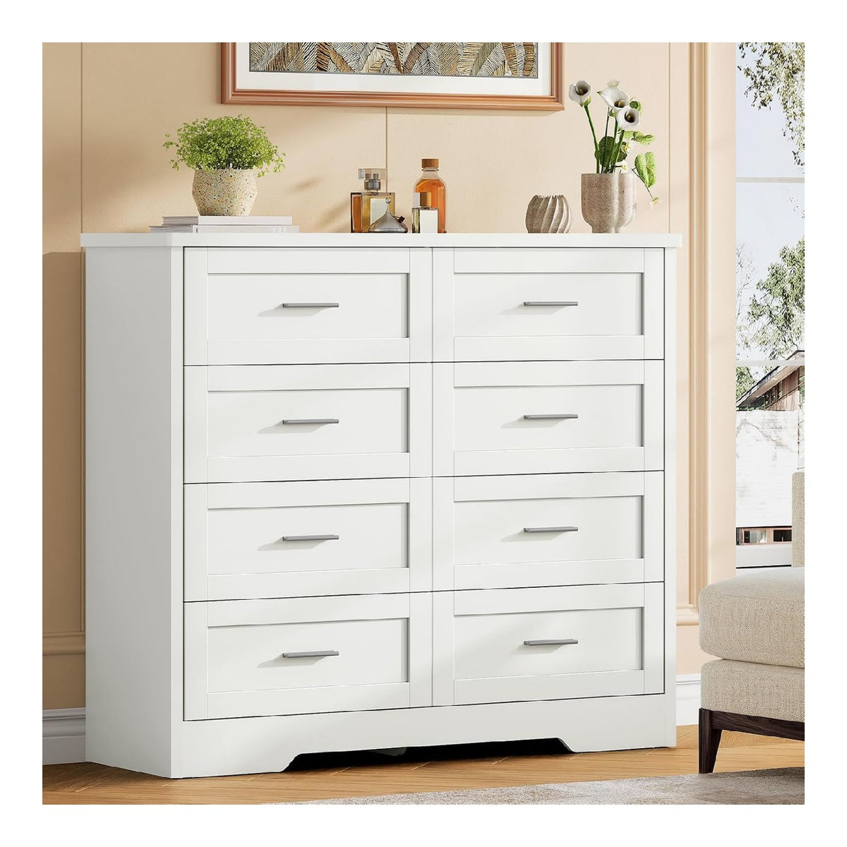 Commode de rangement avec tiroirs avec rangement ferme blanc 35 x 107 x 96,5 centim