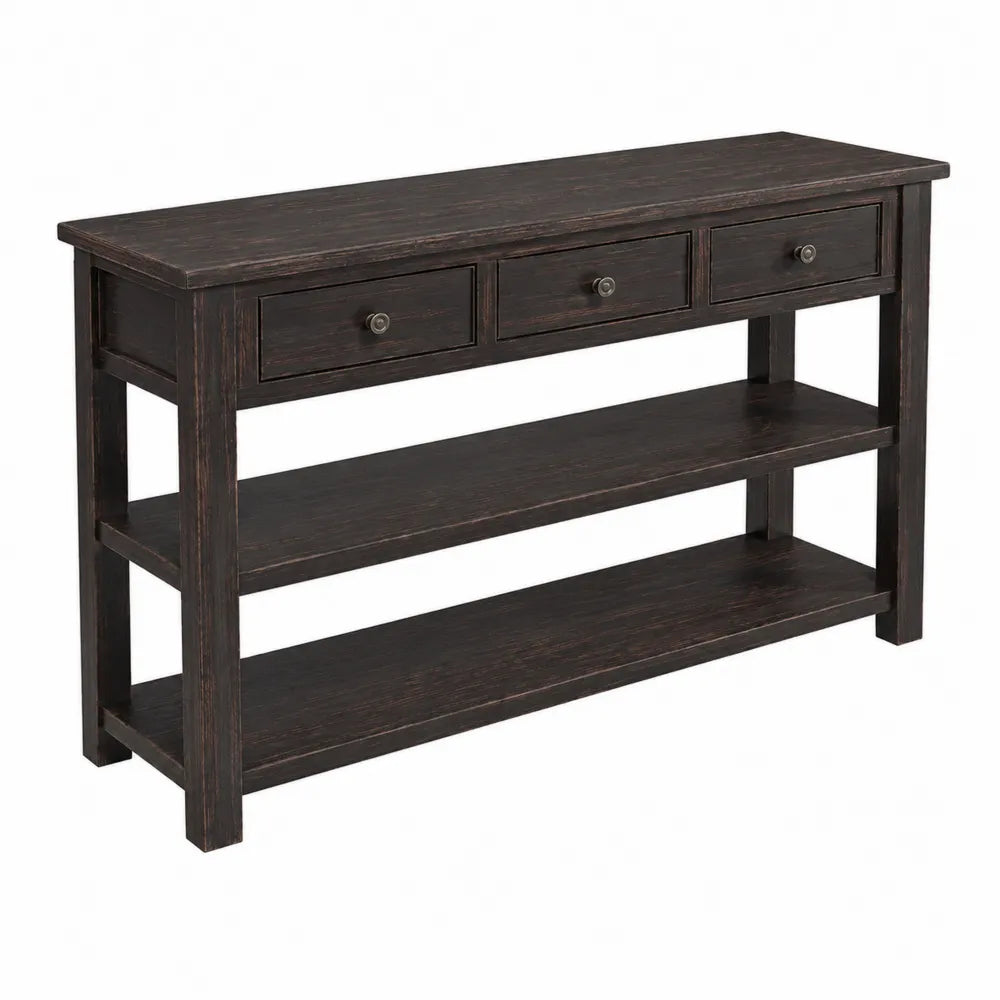 Console en bois noir avec 3 tiroirs et 2 ¨¦tag¨¨res