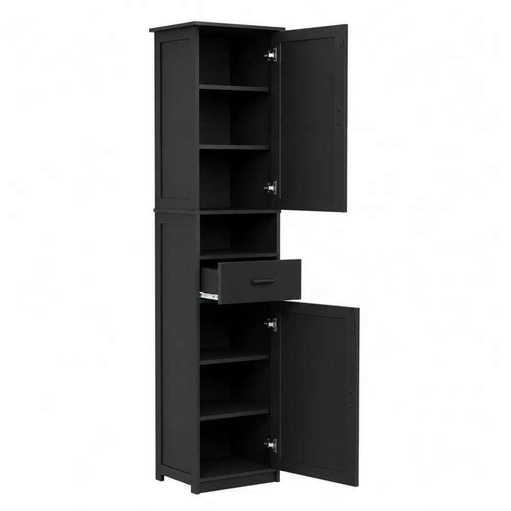 Armoire haute en MDF noir avec ¨¦tag¨¨res et tiroir, 180x40x30 cm