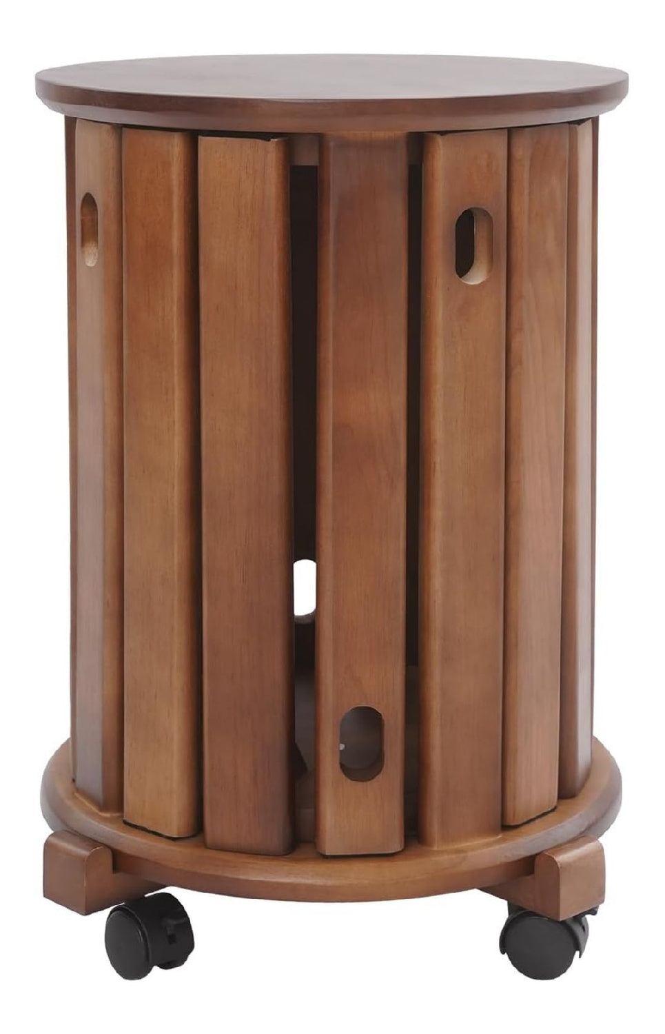 Tabourets avec rangement ferme sur roulettes noyer
