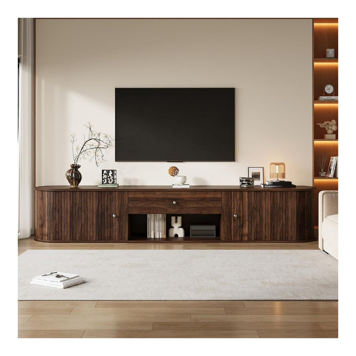 Banc TV avec tiroirs avec rangement ferme noyer 180 x 40 x 40 cm