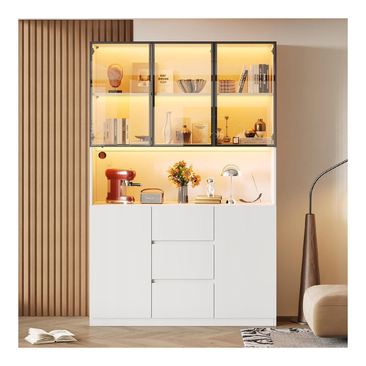 Armoires vitrees de presentation reglable avec tiroirs blanc