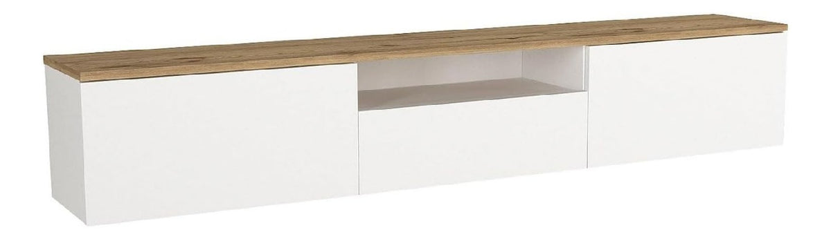 Banc TV avec rangement ferme finition bois blanc 180 x 29,5 x 31,3 centim