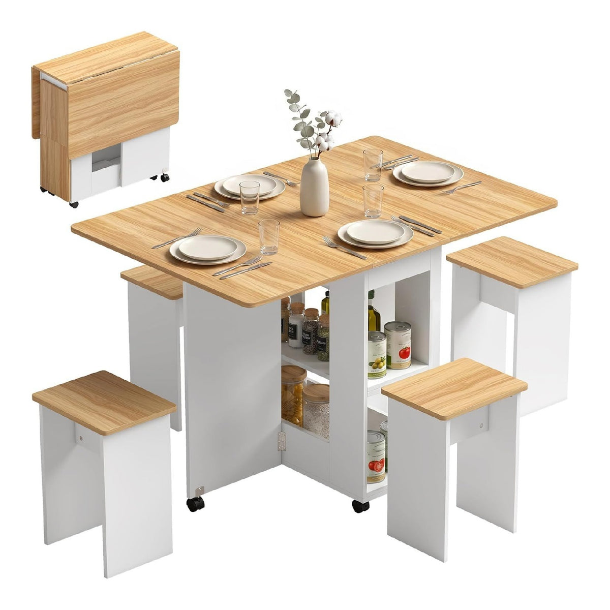 Tables avec rangement ferme sur roulettes chene