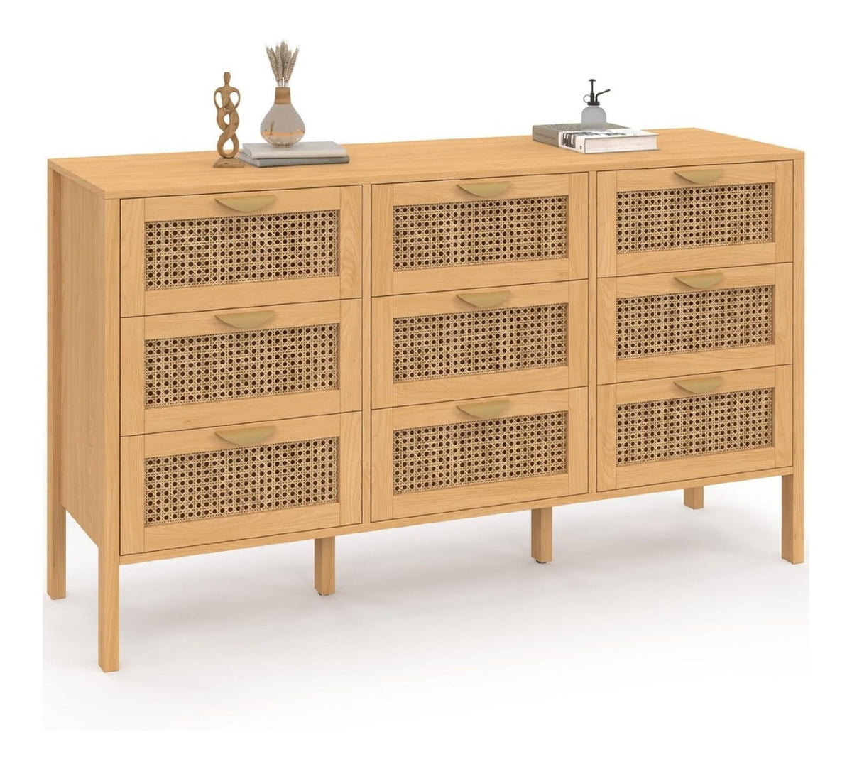 Commode de rangement avec tiroirs finition bois naturel 136 x 40 x 80 centim