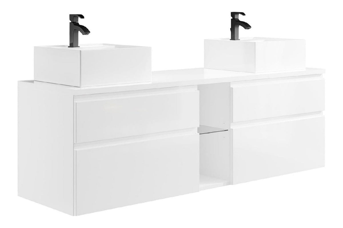 Meubles suspendus avec tiroirs finition bois blanc 150 x 50 x 46 centim