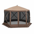Pavillon Hexagonal avec Moustiquaire en Polyester et Acier Marron